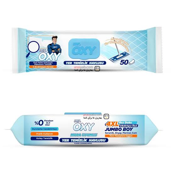دستمال مرطوب تی کشی انواع سطوح مستر اکسی Mr.OXY تعداد 50 عددی