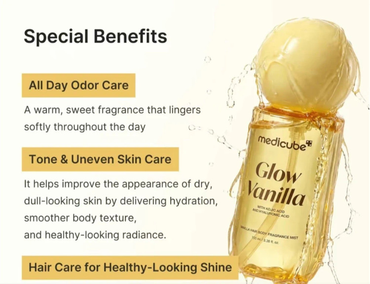 میست خوشبو کننده مو وبدن مدی کیوب با رایحهای وانیل Medicube Glow Vanilla آبرسان و درخشان کننده پوست ۱۰۰ml